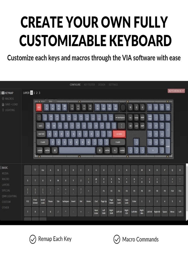 Keychron V6 Wired Custom Mechanical Keyboard Knob Version, Full-Size QMK/VIA Programmable with Hot-swappable Keychron K Pro Brown Switch Compatible with Mac Windows Linux (Frosted Black-Translucent) - Image 3