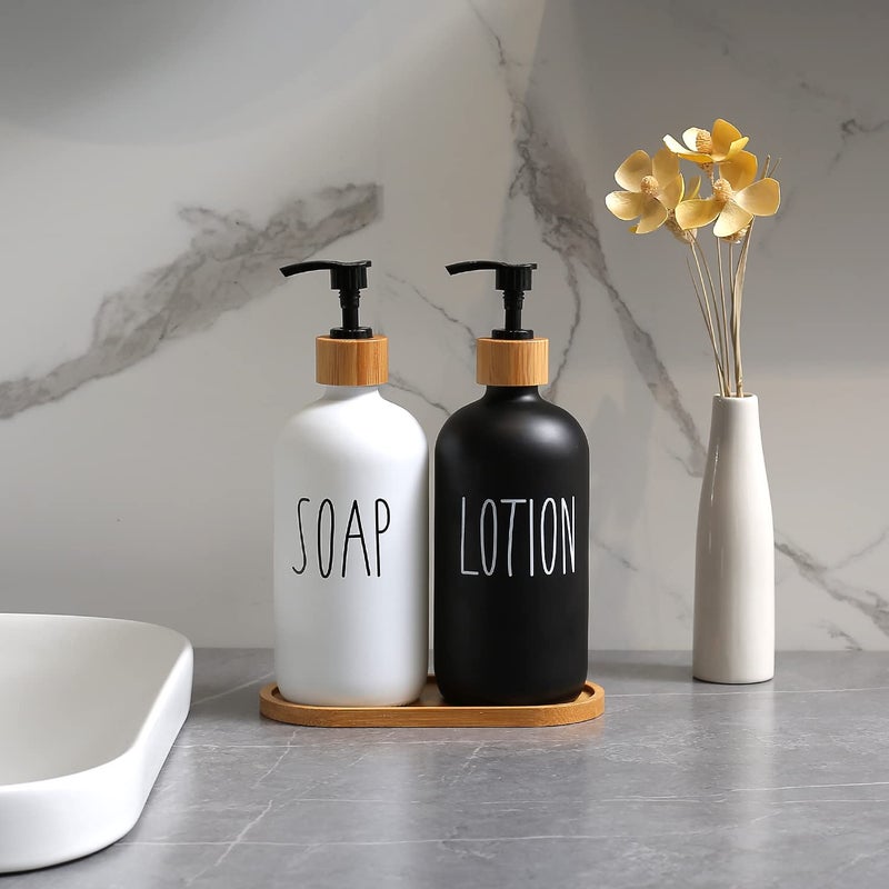 MOMEEMO Soap Dispenser Bathroom Set with Hand Soap & Lotion Dispenser, Suitable for Farmhouse Bathroom Decor, Black and White - Image 4