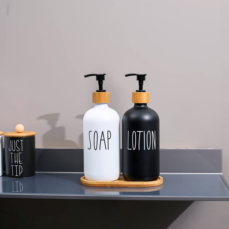 MOMEEMO Soap Dispenser Bathroom Set with Hand Soap & Lotion Dispenser, Suitable for Farmhouse Bathroom Decor, Black and White - Image 3
