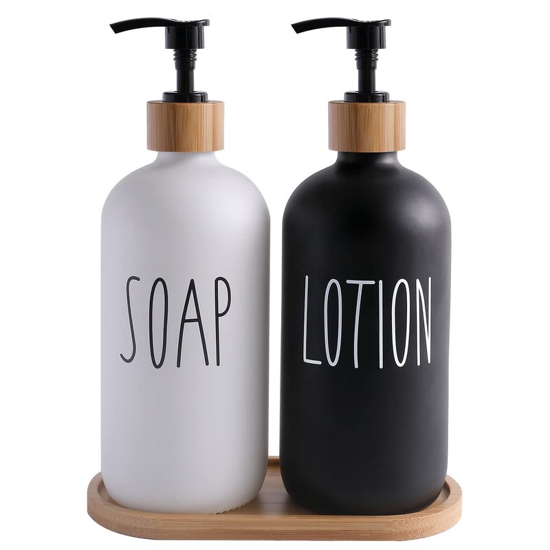 MOMEEMO Soap Dispenser Bathroom Set with Hand Soap & Lotion Dispenser, Suitable for Farmhouse Bathroom Decor, Black and White - Image 1