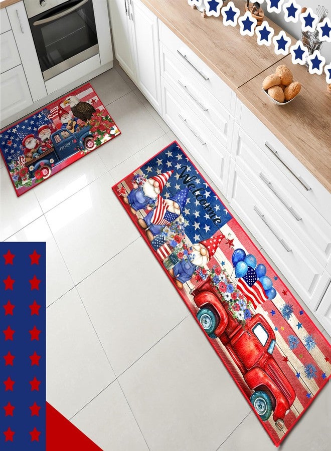 Maasechs 3 Pcs 4th of July Patriotic Kitchen Rugs and Mats Set Non Slip Memorial Day Star Floor Mats Red White Blue Americana Flag Gnome Rugs 250th Anniversary Independence Day Decor for Kitchen Home - Image 3