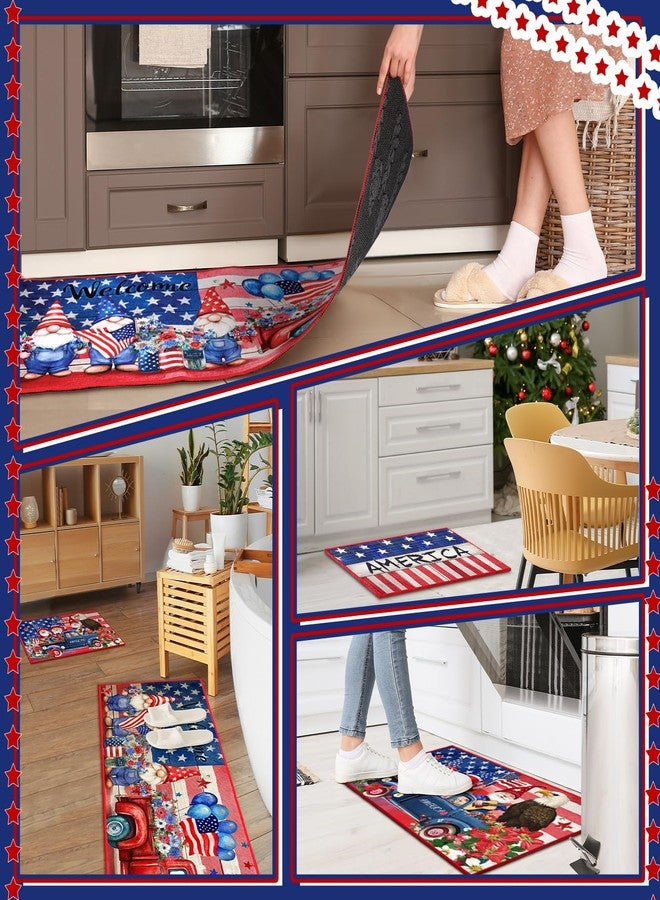 Maasechs 3 Pcs 4th of July Patriotic Kitchen Rugs and Mats Set Non Slip Memorial Day Star Floor Mats Red White Blue Americana Flag Gnome Rugs 250th Anniversary Independence Day Decor for Kitchen Home - Image 5