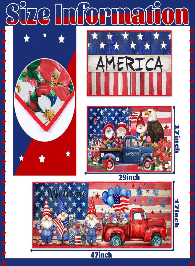 Maasechs 3 Pcs 4th of July Patriotic Kitchen Rugs and Mats Set Non Slip Memorial Day Star Floor Mats Red White Blue Americana Flag Gnome Rugs 250th Anniversary Independence Day Decor for Kitchen Home - Image 4