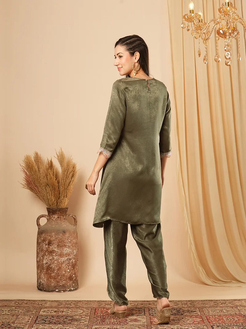 globus Women Sequined Yoke Tunic With Trouser Co-Ords