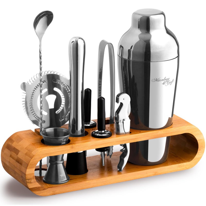 Mixology & Craft Mixology Bartender Kit 10Piece Bar Tool Set with Bamboo Stand  Perfect Home Bartending Kit and Martini Cocktail Shaker Set for a Perfect Drink Mixing Experience  Fun Housewarming Gift Silver