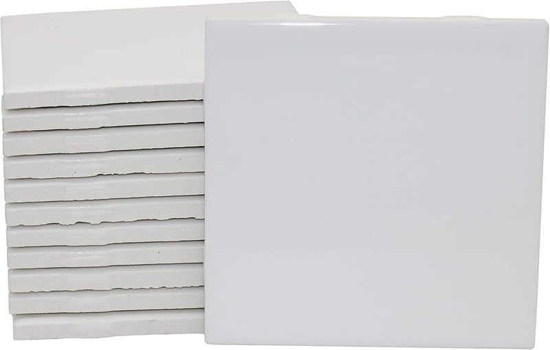 Creative Hobbies 12 Pack of Glossy White Glazed Ceramic Tiles for Alcohol Ink Painting, Decorating, Arts & Crafts, 4.25 x 4.25 Inch Square, Ready-to-Paint Ceramics - Image 1
