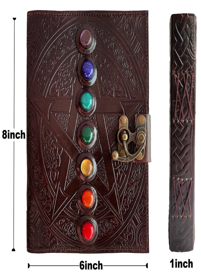 RUSTIC TOWN Leather Bound Journal A5 - Vintage 7 Stone Chakra Journal for Writing with Lock - Handmade Antique Deckle Edge Paper - Book of Shadow - Image 3