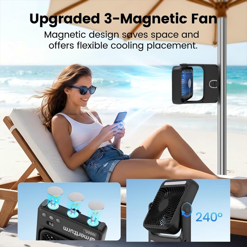 MERTTURM Magnetic Desk Fan for Cruise with Night Light, 10000mAh Rechargeable Portable Travel Fan with Remote Control/4 Speeds/Timer/Hook/LED Display, for Camping/Cruise/Golf/office - Image 3
