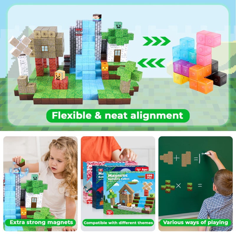 Annexfun Magnetic Blocks-100PCS Magnetic Building Blocks, Magnetic Tiles Kids Build Cubes 2026 Upgraded STEM Game Toys, Christmas Birthday Gifts for Boys & Girls Ages 3+ - Image 5