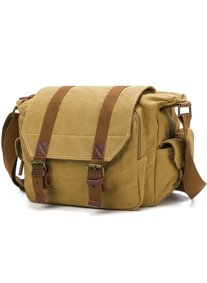 Generic SLR Camera Satchel Retro Canvas Shoulder Crossbody Photography Bag Waterproof Readable Liner Digital Camera Storage Bag-Color:Khaki  - Image 1