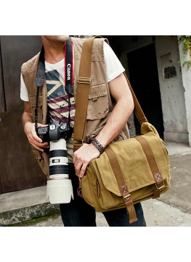 Generic SLR Camera Satchel Retro Canvas Shoulder Crossbody Photography Bag Waterproof Readable Liner Digital Camera Storage Bag-Color:Khaki  - Image 5