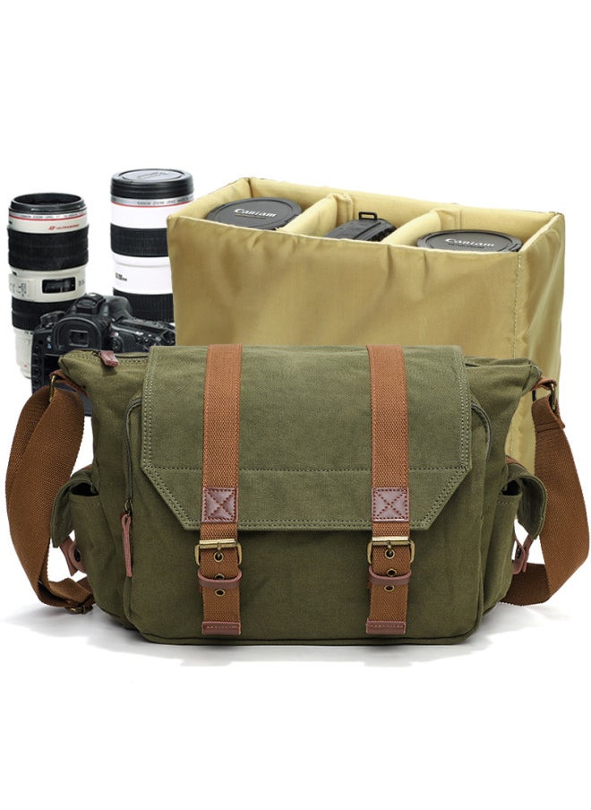 Generic SLR Camera Satchel Retro Canvas Shoulder Crossbody Photography Bag Waterproof Readable Liner Digital Camera Storage Bag-Color:Khaki  - Image 2