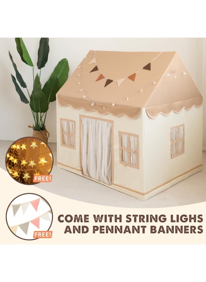 WALALLA Kids Play Tent with LED Star String, Decorating Flag, Machine Washable Large Playhouse, Indoor and Outdoor Play Tent for Kids - Image 3