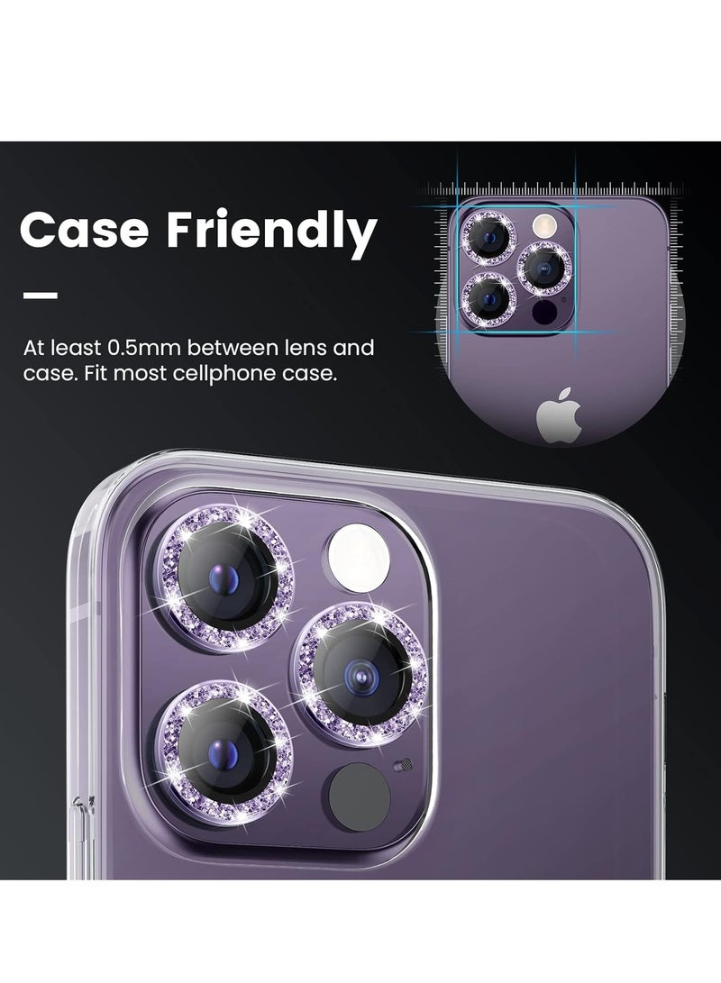 واقي عدسة الكاميرا من الزجاج المقوى عالي الجودة 9H لهاتف iPhone 14 Pro & Pro Max - غطاء حلقي معدني، أرجواني - الحماية القصوى لعدسة الكاميرا الخاصة بك - Image 3