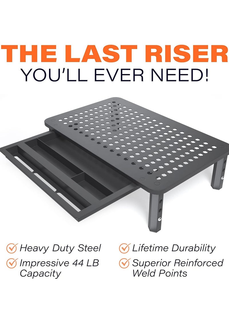 Arabest - Back Saver Monitor Stand for Desk,2 Pack Monitor Riser with Drawer,Less Pain & Peak Productivity with Anti Skid Mesh Metal Computer Stand for Laptop, Printer & iMac - Image 1