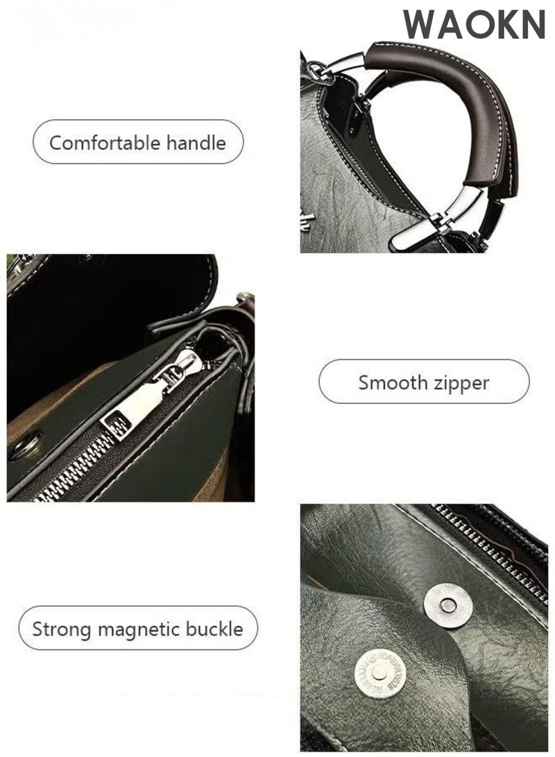 دبليو أيه أو كي أن حقيبة يد أنيقة بتصميم كلاسيكي، مصنوعة من جلد عالي الجودة، تصميم فريد وعصري، سعة كبيرة، يمكن حملها على الكتف أو كحقيبة كروس بودي، مناسبة للنساء والأمهات والصديقات كهدية، مقاومة للماء، مناسبة للعمل والتسوق، تصميم للجنسين، لون أخضر. - Image 4