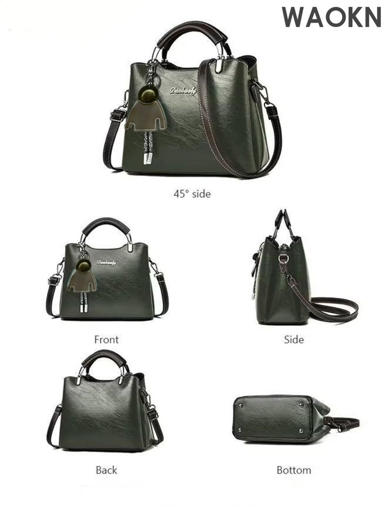 دبليو أيه أو كي أن حقيبة يد أنيقة بتصميم كلاسيكي، مصنوعة من جلد عالي الجودة، تصميم فريد وعصري، سعة كبيرة، يمكن حملها على الكتف أو كحقيبة كروس بودي، مناسبة للنساء والأمهات والصديقات كهدية، مقاومة للماء، مناسبة للعمل والتسوق، تصميم للجنسين، لون أخضر. - Image 5
