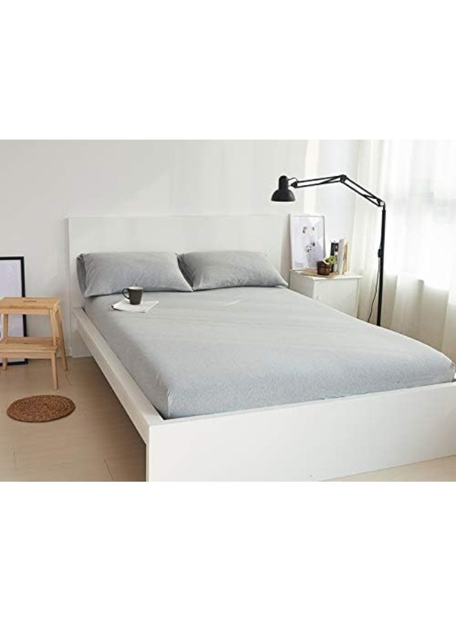 H HOUSEHOLD 100% Cotton Jersey Knit Fitted Bedding Sheet Set 3 Piece, King Size Fitted Sheet and 2 Pillow Cases (Grey King)  - Image 1