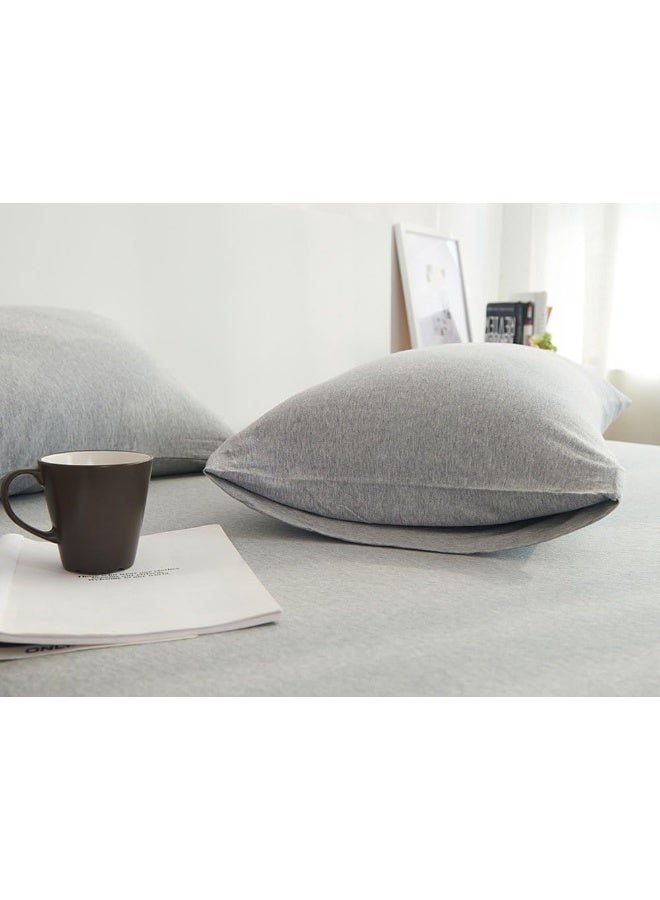 H HOUSEHOLD 100% Cotton Jersey Knit Fitted Bedding Sheet Set 3 Piece, King Size Fitted Sheet and 2 Pillow Cases (Grey King)  - Image 3