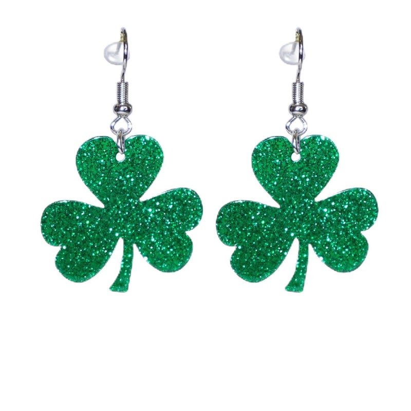 DMLBC Women Adult Green Shamrock Dangle Earrings,Green Leaf Earrings for Women,Irish Shamrock Acrylic Dangle Earrings,St. Patrick's Day Adult Accessories Irish Good Luck Clover Earrings - Image 1