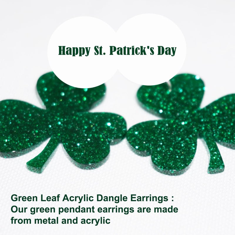 DMLBC Women Adult Green Shamrock Dangle Earrings,Green Leaf Earrings for Women,Irish Shamrock Acrylic Dangle Earrings,St. Patrick's Day Adult Accessories Irish Good Luck Clover Earrings - Image 2