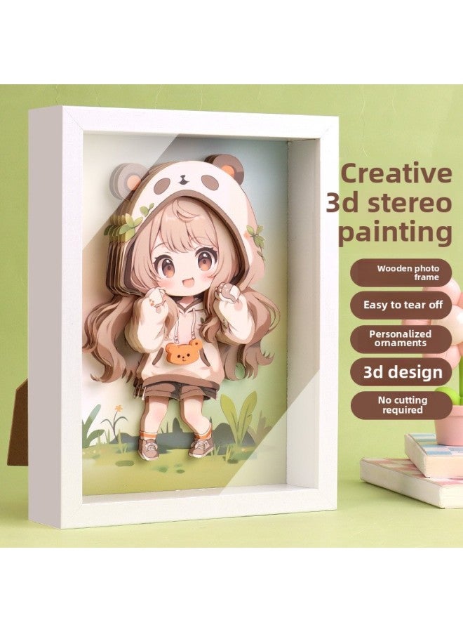 Loquat Varied Children's Diy Girl Handmade 3D Three-dimensional Painting Educational Creative Sticker Music Photo Frame Dress Toy-Specifications:Type F-wooden Photo Frame 【color Box】 - Image 5
