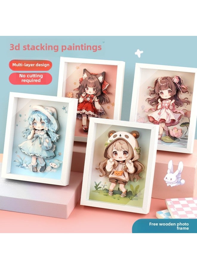 Loquat Varied Children's Diy Girl Handmade 3D Three-dimensional Painting Educational Creative Sticker Music Photo Frame Dress Toy-Specifications:Type F-wooden Photo Frame 【color Box】 - Image 2