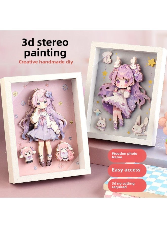 Loquat Varied Children's Diy Girl Handmade 3D Three-dimensional Painting Educational Creative Sticker Music Photo Frame Dress Toy-Specifications:Type F-wooden Photo Frame 【color Box】 - Image 4