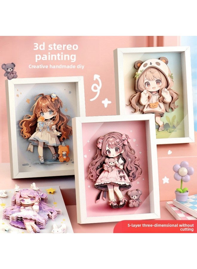 Loquat Varied Children's Diy Girl Handmade 3D Three-dimensional Painting Educational Creative Sticker Music Photo Frame Dress Toy-Specifications:Type F-wooden Photo Frame 【color Box】 - Image 3