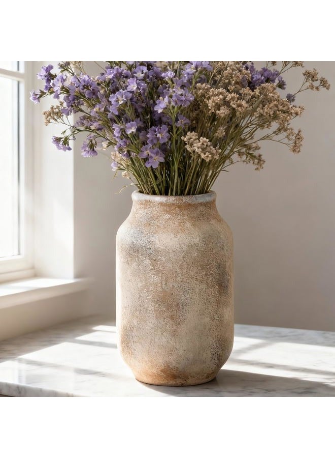 Varsoul Rustic Ceramic Farmhouse Flower Large Vase, Whitewashed Terra Cotta Vase, Pottery Decorative Flower for Home Decor, Table, Living Room Decoration, Shelf Decor, Mantel, 9.5 Inch, Terra - Image 3