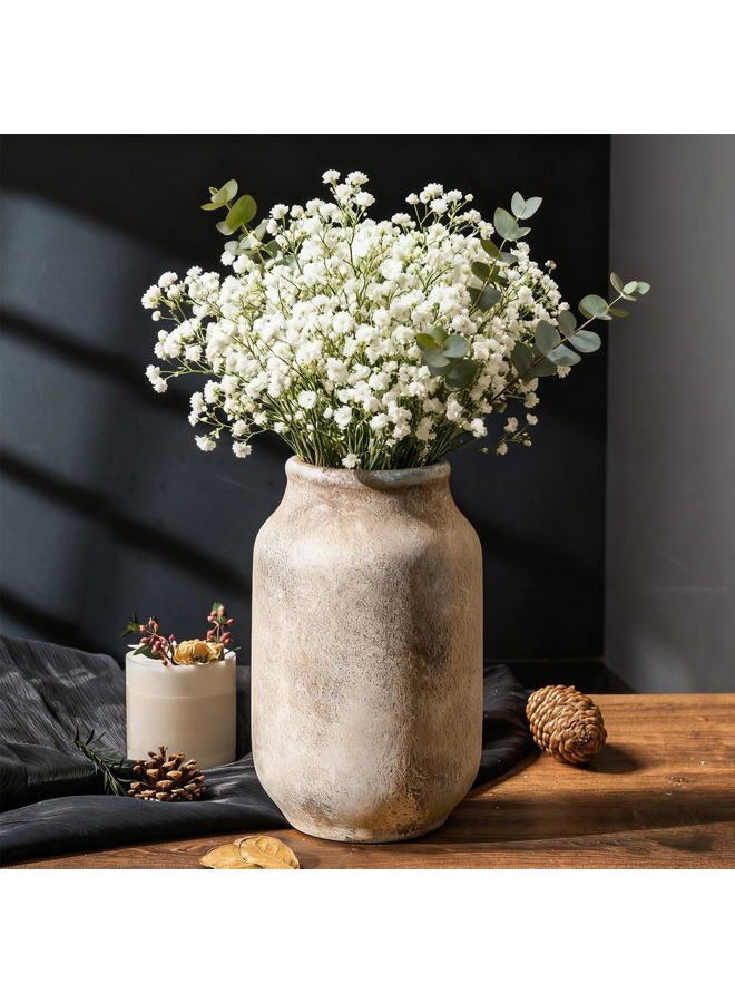Varsoul Rustic Ceramic Farmhouse Flower Large Vase, Whitewashed Terra Cotta Vase, Pottery Decorative Flower for Home Decor, Table, Living Room Decoration, Shelf Decor, Mantel, 9.5 Inch, Terra - Image 2