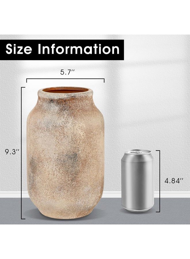 Varsoul Rustic Ceramic Farmhouse Flower Large Vase, Whitewashed Terra Cotta Vase, Pottery Decorative Flower for Home Decor, Table, Living Room Decoration, Shelf Decor, Mantel, 9.5 Inch, Terra - Image 4