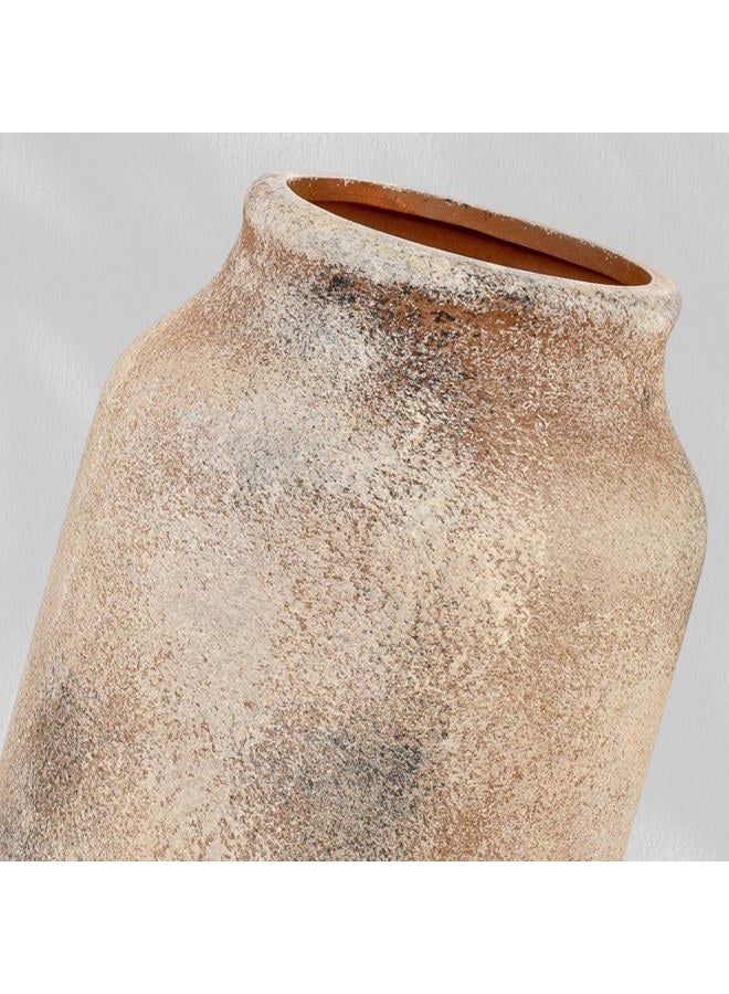 Varsoul Rustic Ceramic Farmhouse Flower Large Vase, Whitewashed Terra Cotta Vase, Pottery Decorative Flower for Home Decor, Table, Living Room Decoration, Shelf Decor, Mantel, 9.5 Inch, Terra - Image 5