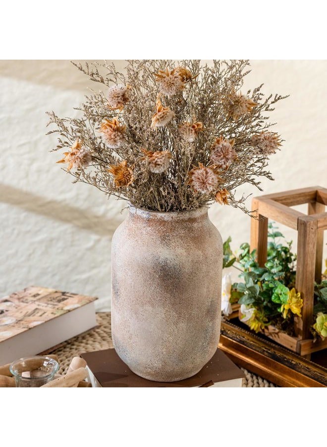 Varsoul Rustic Ceramic Farmhouse Flower Large Vase, Whitewashed Terra Cotta Vase, Pottery Decorative Flower for Home Decor, Table, Living Room Decoration, Shelf Decor, Mantel, 9.5 Inch, Terra - Image 1