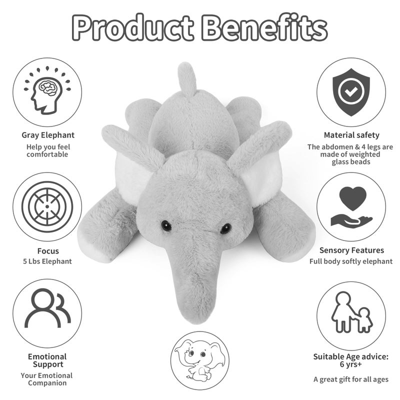 WeBingo Weighted Elephant Stuffed Animals 27 5 Pounds Weighted Plush Toy for Christmas Valentines Birthday Big Soft Cute Elephant Plushies Gifts for Kids Adults Boys GirlGray - Image 3