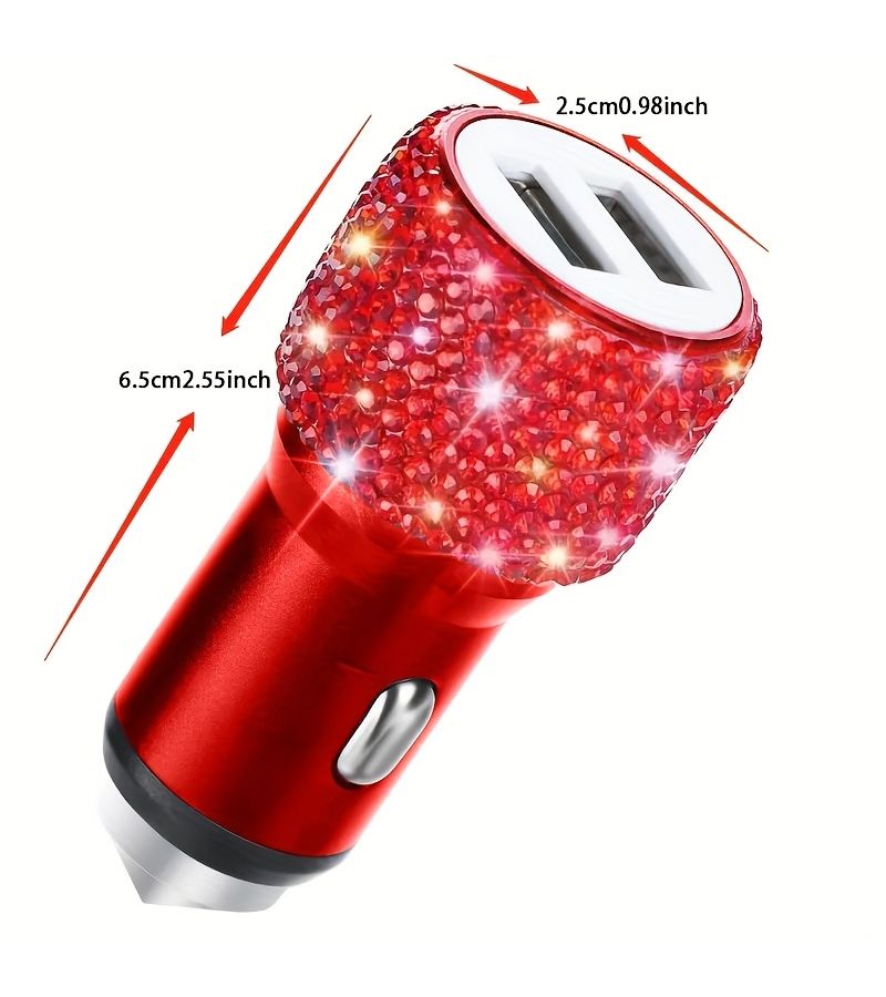 Pink Car Charger Dual Port USB Fast Adapter 5V 3.1A With Nylon Data Cable - Image 2