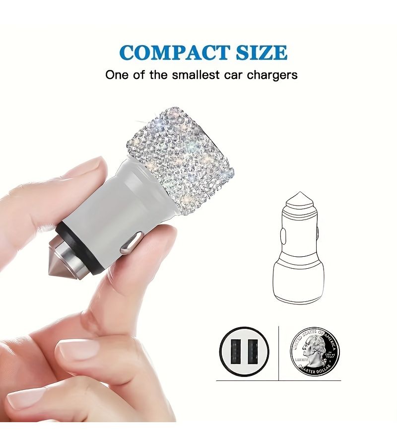 Pink Car Charger Dual Port USB Fast Adapter 5V 3.1A With Nylon Data Cable - Image 4