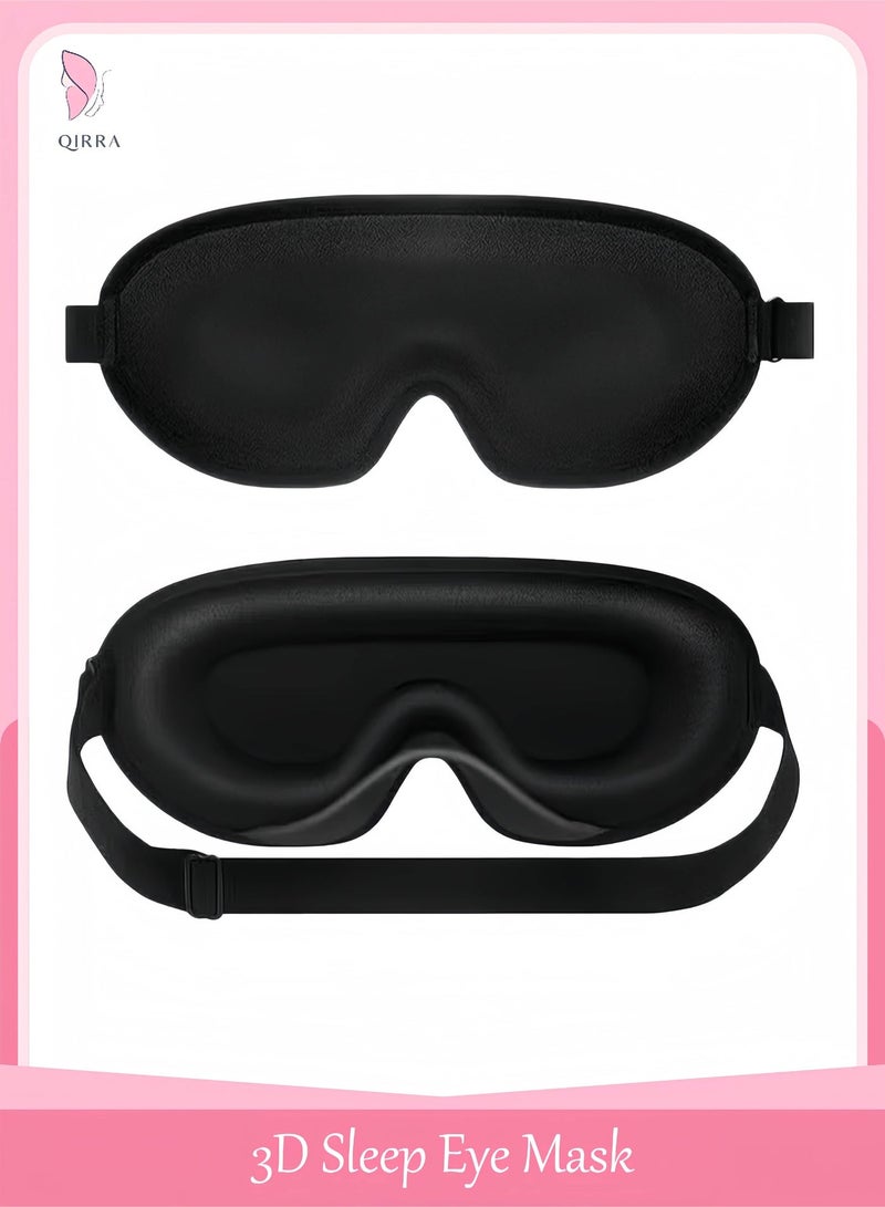 QIRRA 3D Sleep Eye Mask – Soft & Breathable Contoured Eye Cover for Side Sleepers, 100% Light Blocking, Adjustable Strap for Yoga, Travel, Nap – Black - Image 1