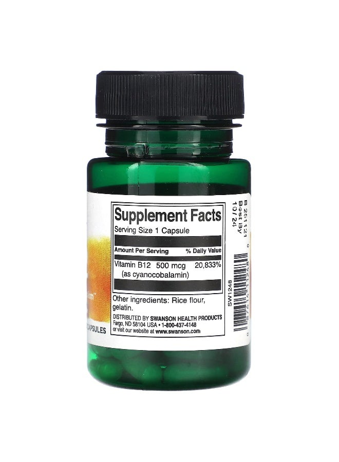 SWANSON Swanson, Vitamin B12, 500 mcg, 30 Capsules  - Image 2