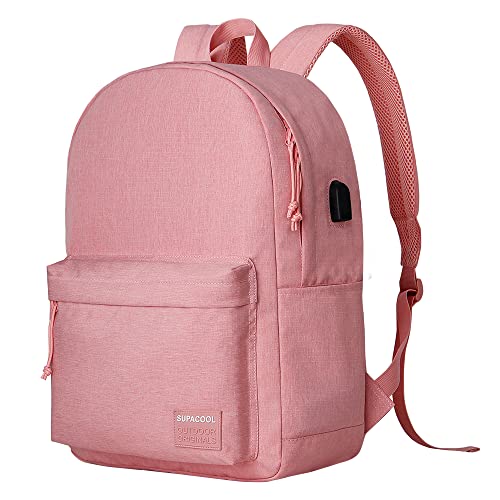 SUPACOOL Casual Laptop Backpack for Men and Women, Backpack for College, USB Charging Port, Lightweight Pack Back(Pink) - Image 1