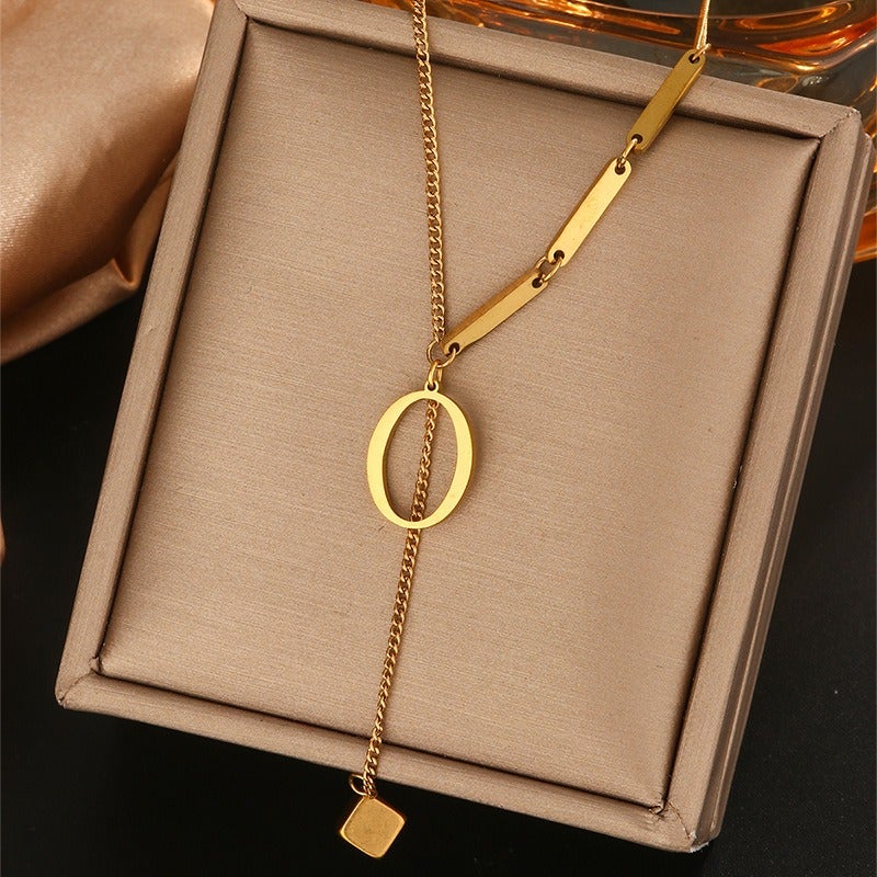 Vital Titanium Steel Tassel Collarbone Necklace for Women, 26 Letter Initial Pendant, Fade-Resistant Minimalist Jewelry