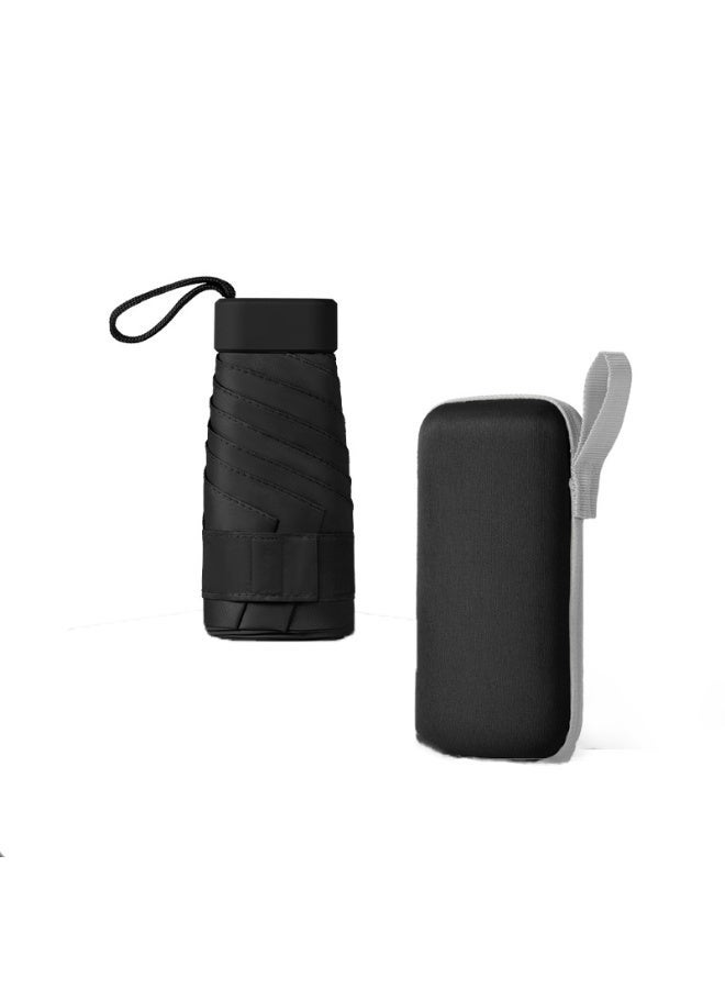 Mini Umbrella with Capsule Case Sunshine UPF50 for Rainy and Sunny Days Dark Black - Image 1