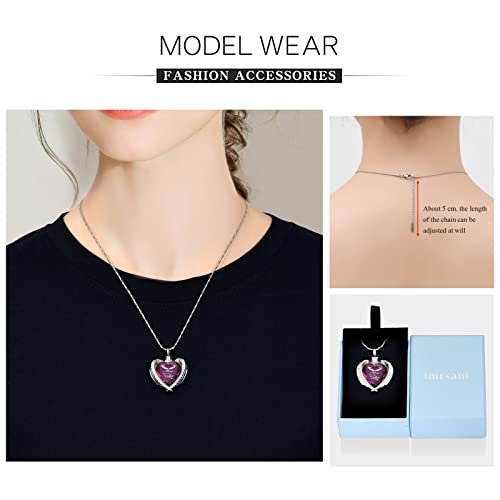 Imrsanl Cremation Jewelry Angel Wing Heart Urn Pendant Necklaces for Women Crystals Urns for Human Ashes Memorial Locket Keepsake Ashes Jewelry (Wings-Purple) - Image 3