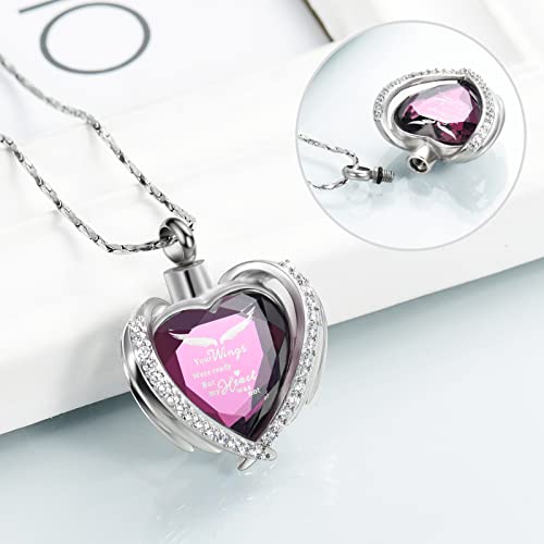 Imrsanl Cremation Jewelry Angel Wing Heart Urn Pendant Necklaces for Women Crystals Urns for Human Ashes Memorial Locket Keepsake Ashes Jewelry (Wings-Purple) - Image 5