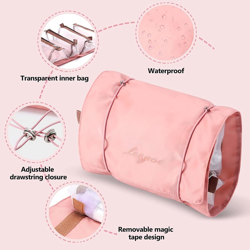 Afrodite Hanging Roll Up Travel Toiletry Bag For Women, Makeup Bag Travel Organizer Cosmetic Bag, 4 Removable Storage Bags, Waterproof, First Aid, Bathroom, Palette/Brush Holder, Peach - Image 5