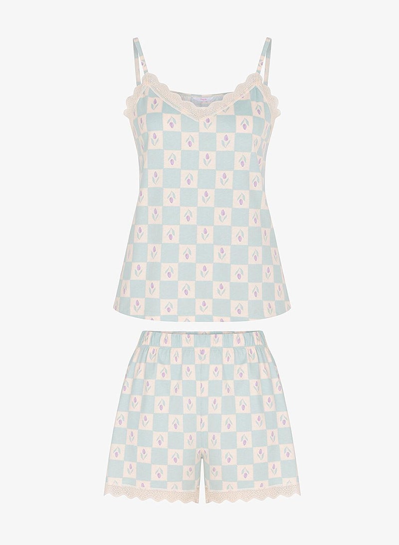 Penti Women's Cotton Lounge Serenity Floral Sleeveless Tank & Shorts Set - Light Green - Image 2