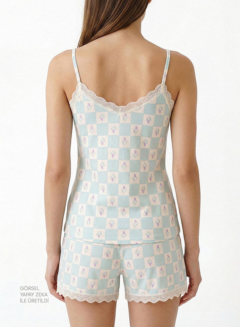 Penti Women's Cotton Lounge Serenity Floral Sleeveless Tank & Shorts Set - Light Green - Image 3