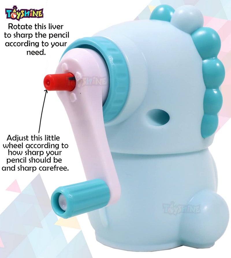 Toyshine Cute Pencil Sharpeners Manual for Kids and Artists, Handheld Manual Pencil Sharpener for Pencils - Dinosaur, Blue - Image 2