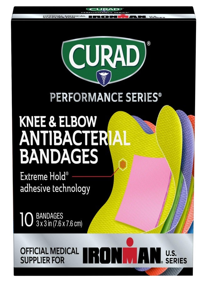 CURAD Performance Series IRONMAN Antibacterial Bandages, Extreme Hold Adhesive Technology, Knee & Elbow 3 inches x 3 inches, 10 Count, Ideal for Cuts, Scrapes, Sports, and Active Lifestyles - Image 2