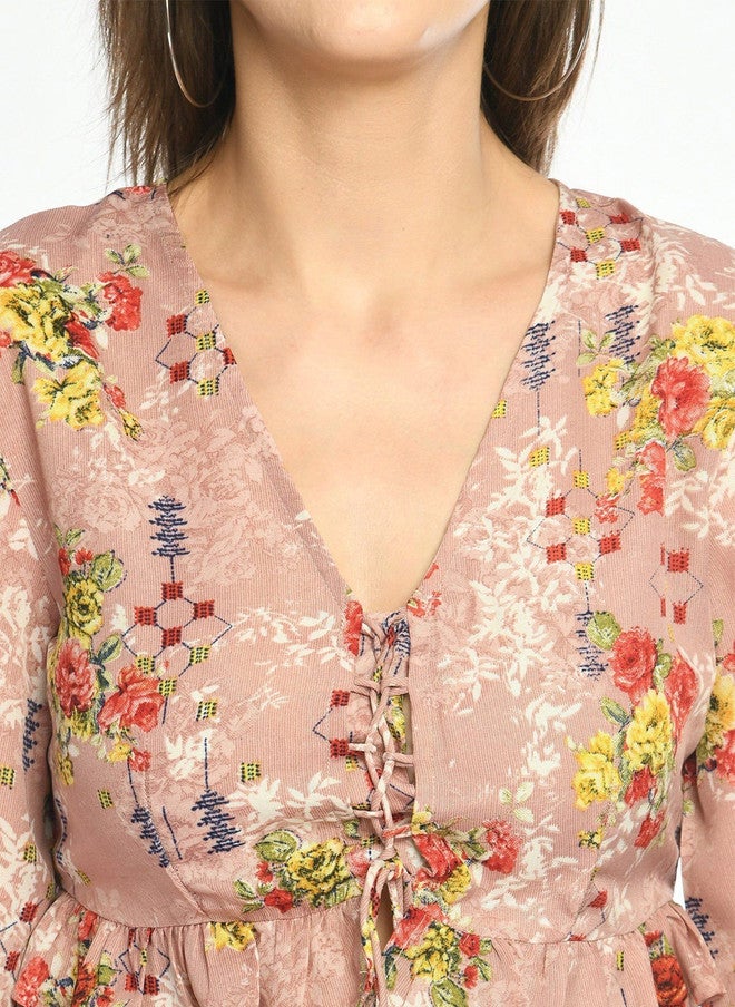 Pretilly Floral Printed Bell Sleeve Crop Top for Women - Image 3